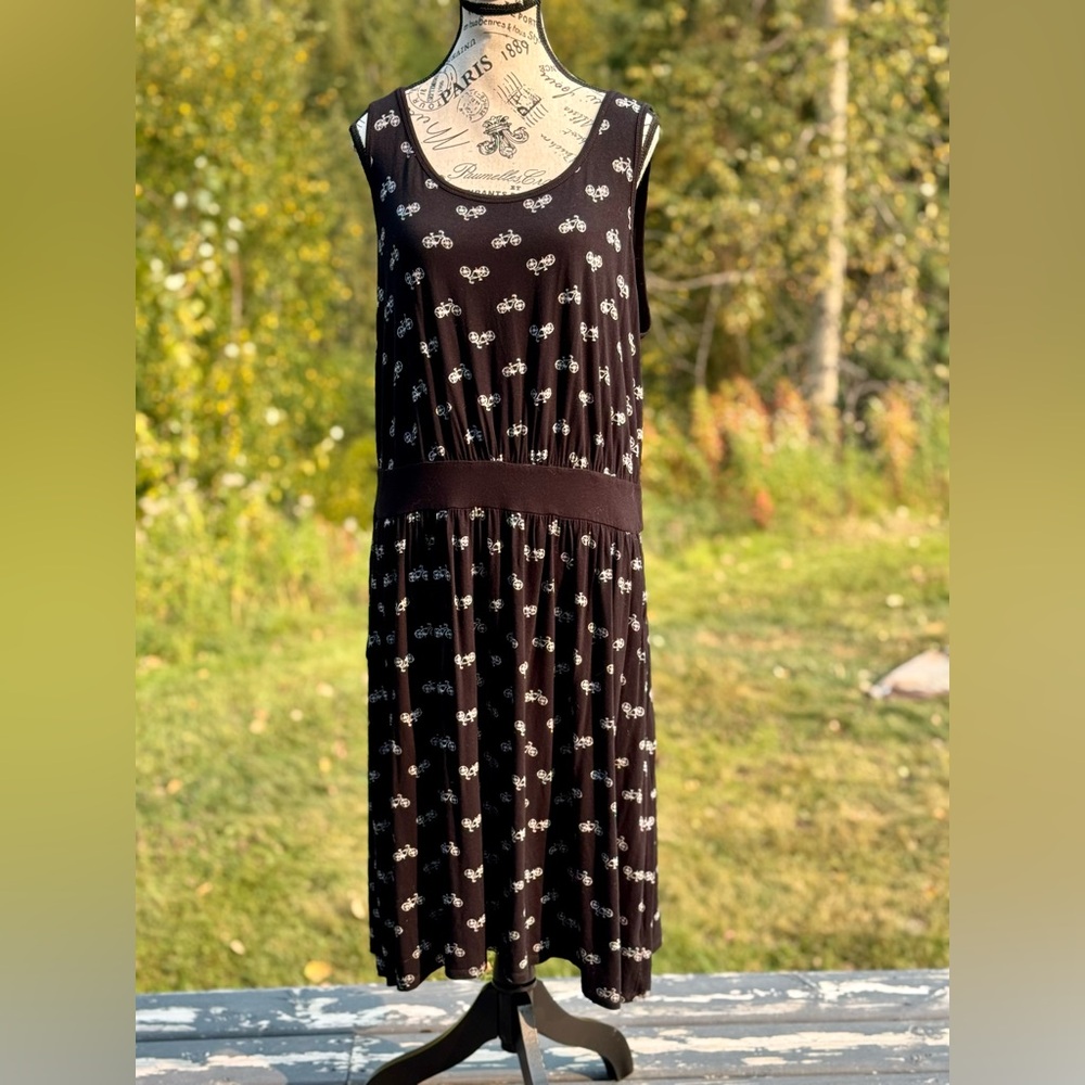 Torrid Black Midi Dress with White Bicycle Design